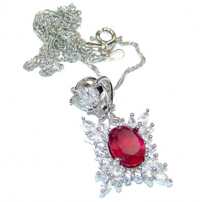 Princess Incredible Authentic Ruby & White Topaz .925 Sterling Silver necklace