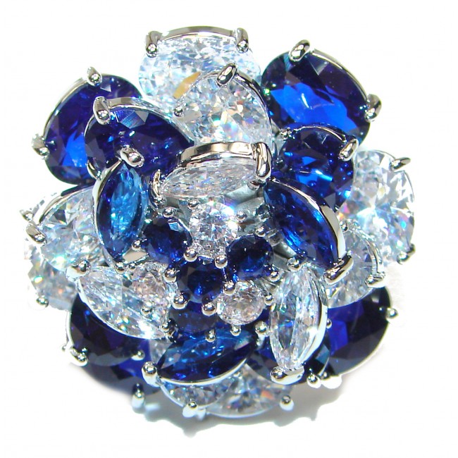 Huge Colorful Flower Authentic Multigem .925 Sterling Silver handmade Ring s. 7 3/4
