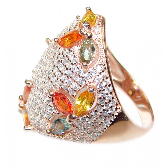 Genuine multicolor Sapphire Rose Gold over .925 Sterling Silver handcrafted Statement Ring size 7