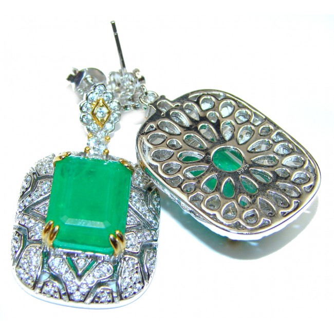 Mia 14.2ctw Emerald 2 tones .925 Sterling Silver handcrafted.925 Sterling Silver handmade earrings