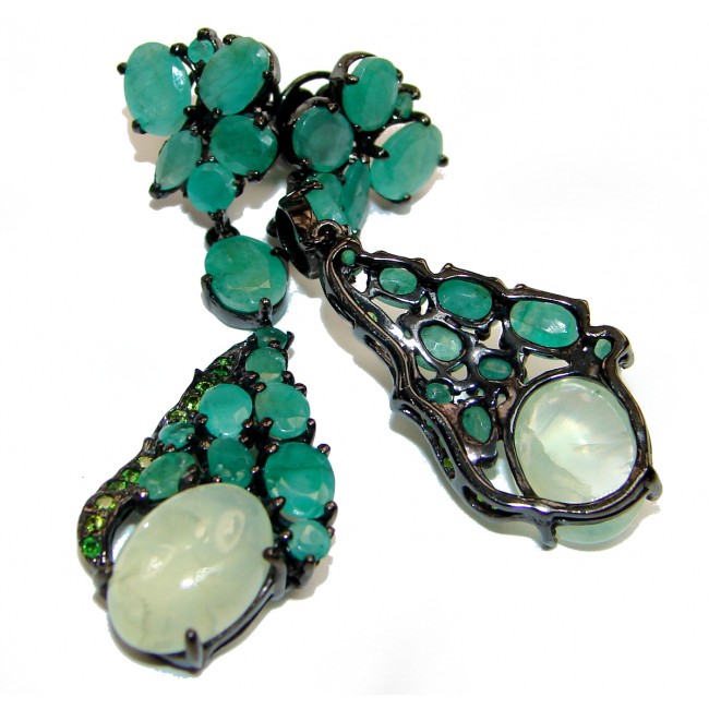 Large Authentic Emerald black rhodium over .925 Sterling Silver handcrafted statement earrings