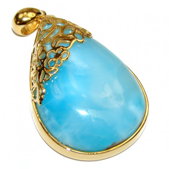 Best quality Authentic Caribbean Larimar 18K Gold over .925 Sterling Silver handmade pendant