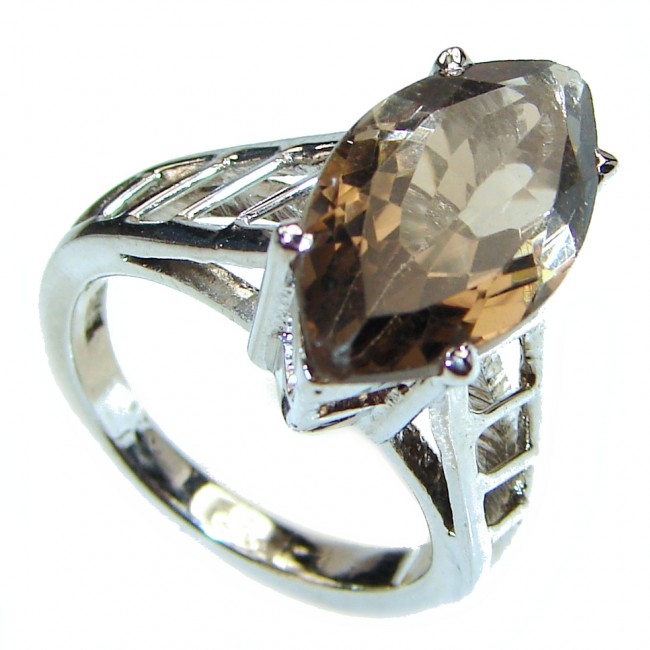 Very Bold Champagne Smoky Topaz 14K Gold over .925 Sterling Silver Ring size 8 1/4