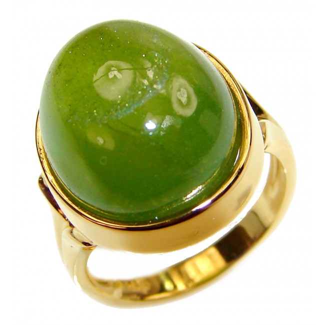 Authentic 20ct Green Tourmaline Yellow gold over .925 Sterling Silver brilliantly handcrafted ring s. 8 1/2