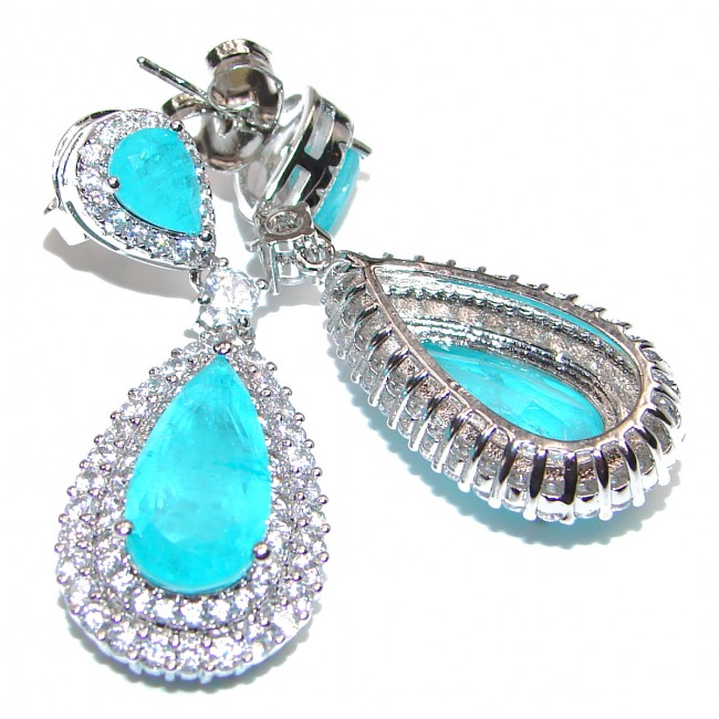 Incredible Paraiba Tourmaline .925 Sterling Silver entirely handmade earrings