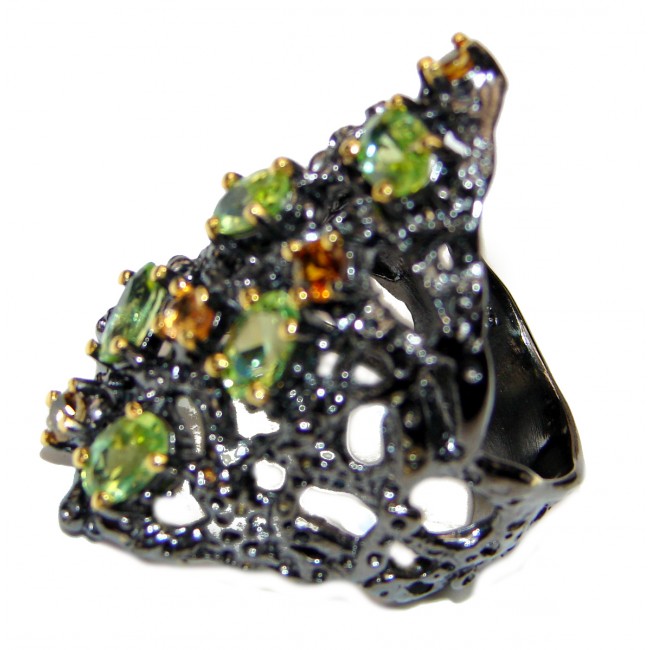 Cocktail Style Natural Peridot .925 Sterling Silver handcrafted Ring s. 7 1/4