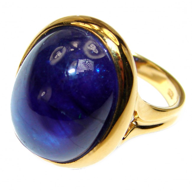 Genuine 26ct Sapphire 18K yellow Gold over .925 Sterling Silver handmade Cocktail Ring s. 6 1/4