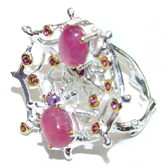 Luxurious Genuine Ruby .925 Sterling Silver handcrafted Statement Ring size 8