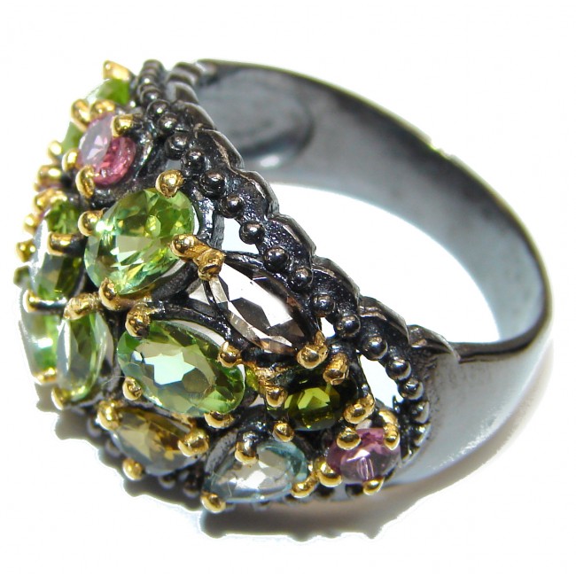 Cocktail Style Natural Peridot .925 Sterling Silver handcrafted Ring s. 9