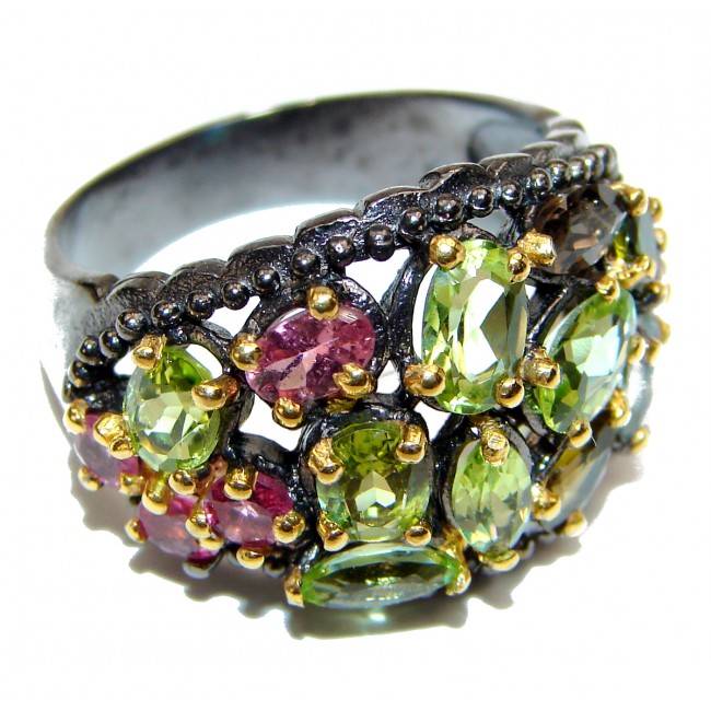 Cocktail Style Natural Peridot .925 Sterling Silver handcrafted Ring s. 9