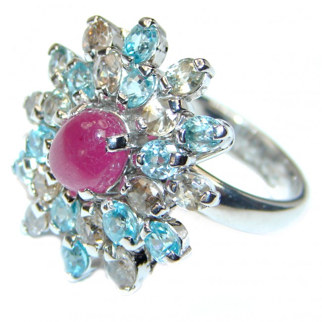 OUT OF THIS WORLD HUGE Genuine Ruby .925 Sterling Silver handcrafted Statement Ring size 7 3/4
