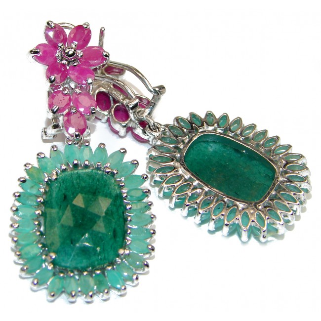 Ravishing Green HUGE Emerald Ruby .925 Sterling Silver handcrafted Statement Earrings