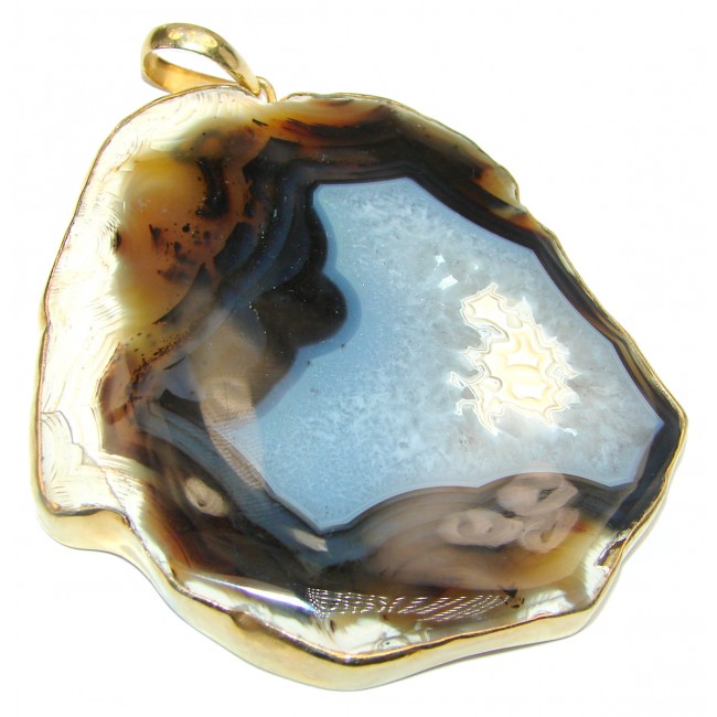Huge 88.8 grams! Botswana Agate Gold plated over Sterling Silver handcrafted Pendant