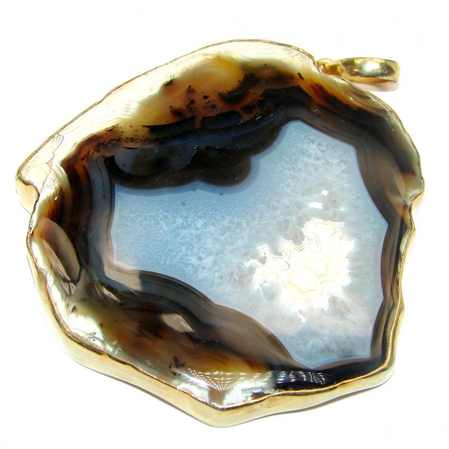 Huge 88.8 grams! Botswana Agate Gold plated over Sterling Silver handcrafted Pendant
