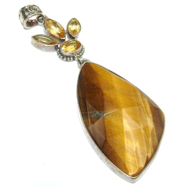 Large Incredible quality Silky Golden Tigers Eye .925 Sterling Silver handmade Pendant