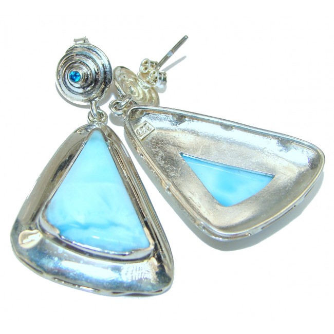 Huge Bohemian Style Blue Larimar .925 Sterling Silver handmade earrings