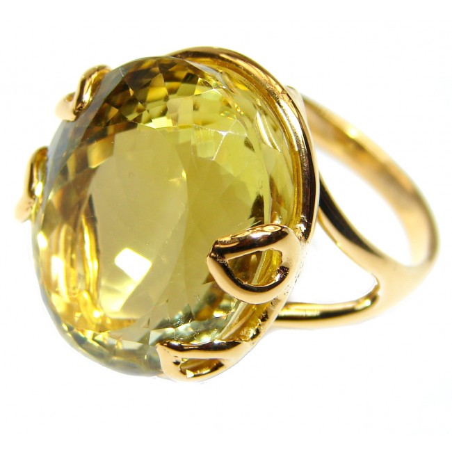 Royal Design 69ct Lemon Topaz 18K yellow Gold .925 Sterling Silver handmade ring size 9