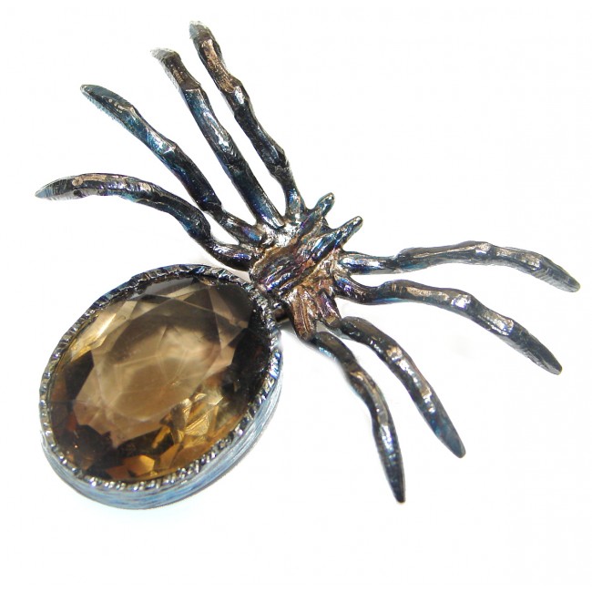 Incredible Spider Smoky Topaz 14k Gold over .925 Sterling Silver handmade Pendant
