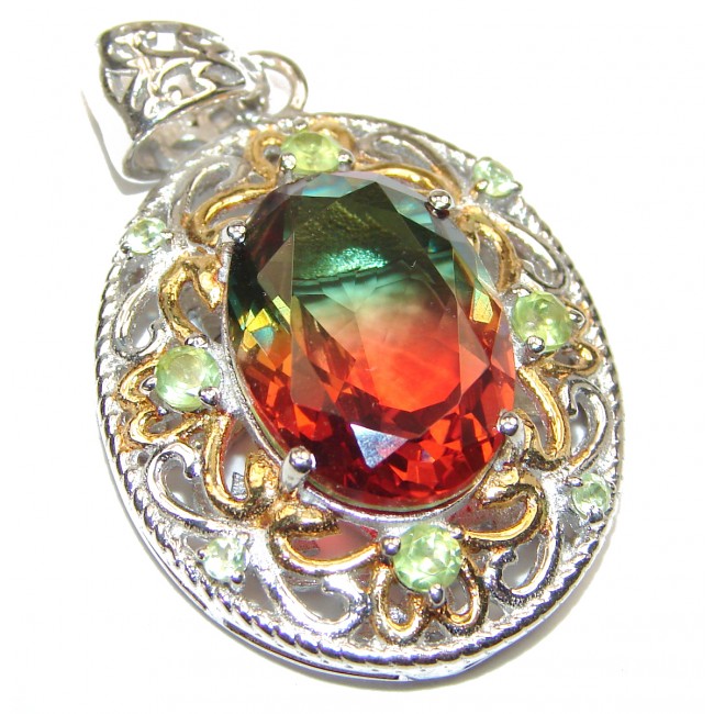 Deluxe oval cut Pink Tourmaline 14K Gold over .925 Sterling Silver handmade Pendant