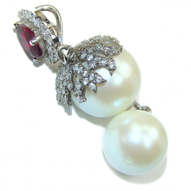 Prosperity and Fortune Ruby & Pearl .925 Sterling Silver Bali Handcrafted pendant