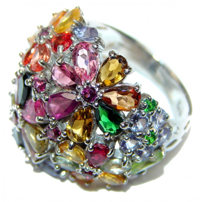 Summer Meadow Natural Tourmaline .925 Sterling Silver handcrafted Ring s. 8