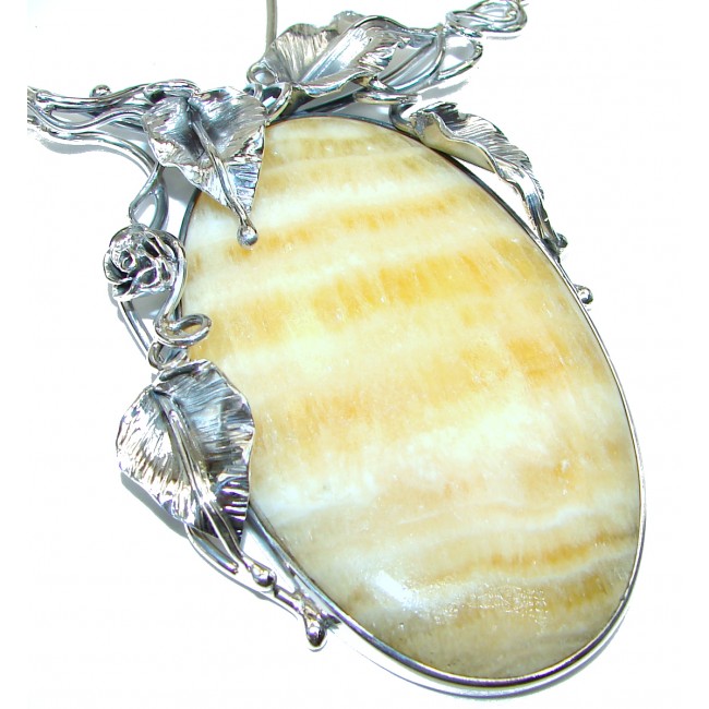 Huge Bohemian Style natural Golden Onyx .925 Silver handmade Necklace