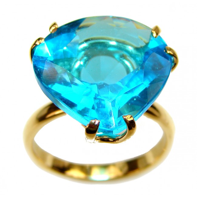25ct Electric Blue Topaz 14K Gold over .925 Sterling Silver LARGE handmade ring s. 7