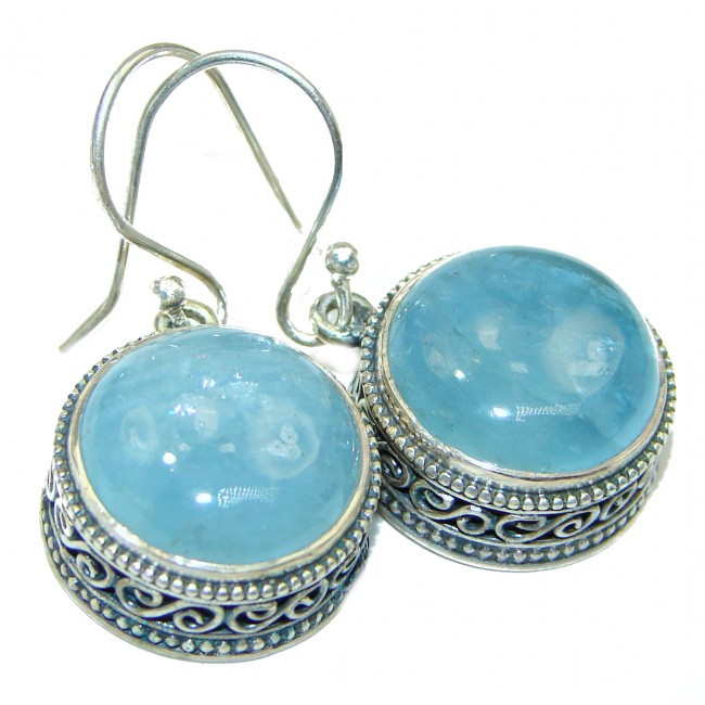 Fancy Style genuine Aquamarine .925 Sterling Silver handmade earrings