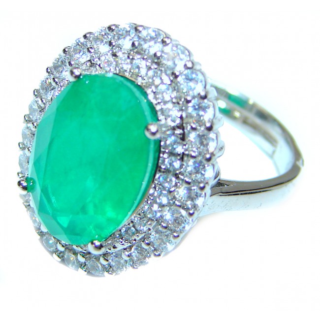 Colombian 12ct Emerald .925 Sterling Silver handcrafted Statement Ring size 6 1/4