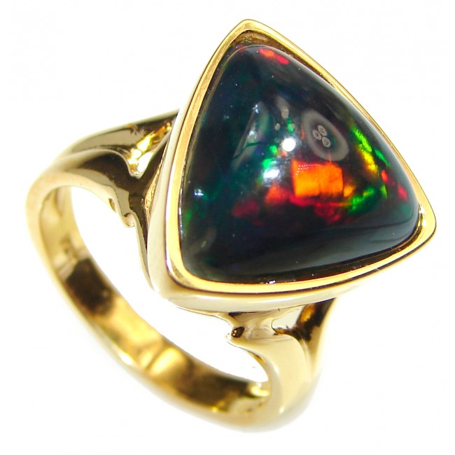 12.5ctw Genuine Black Opal 18K Gold over .925 Sterling Silver handmade Ring size 5 3/4