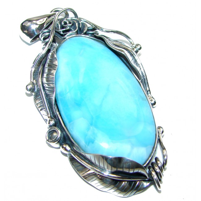 Grea quality Larimar from Dominican Republic .925 Sterling Silver handmade Huge pendant