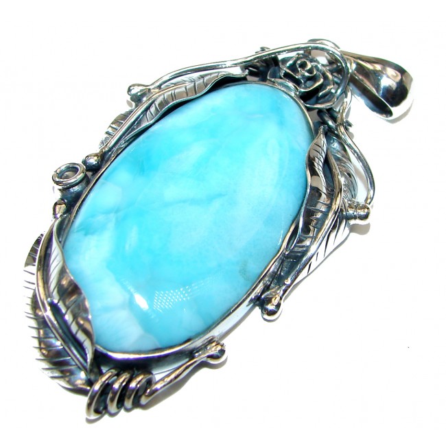 Grea quality Larimar from Dominican Republic .925 Sterling Silver handmade Huge pendant