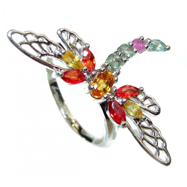 Posh Butterfly Genuine multicolor Sapphire .925 Sterling Silver handcrafted Statement Ring size 8