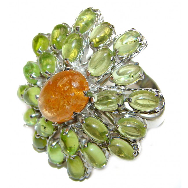 Large Genuine yellow Sapphire Peridot .925 Sterling Silver handcrafted Statement Ring size 7 1/2