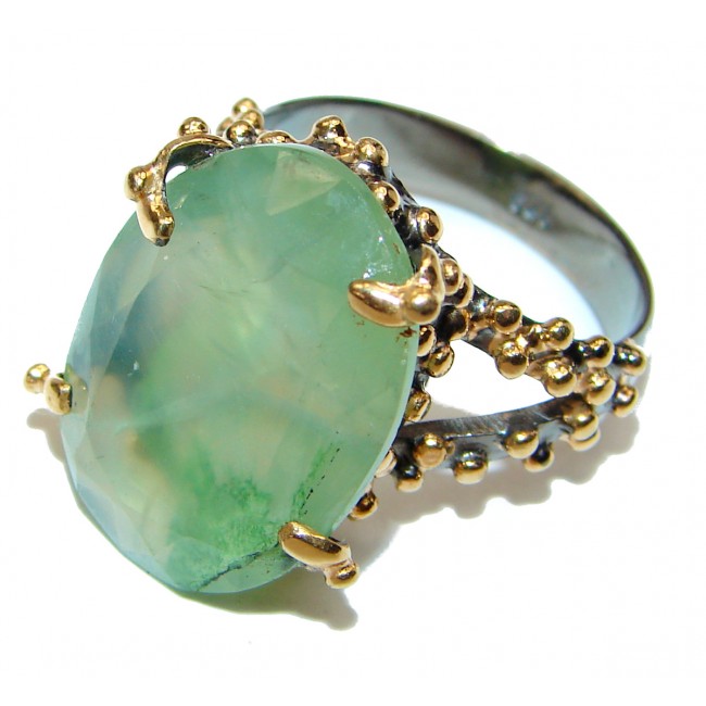 Large Natural Prehnite 14K Gold over .925 Sterling Silver handmade ring s. 8