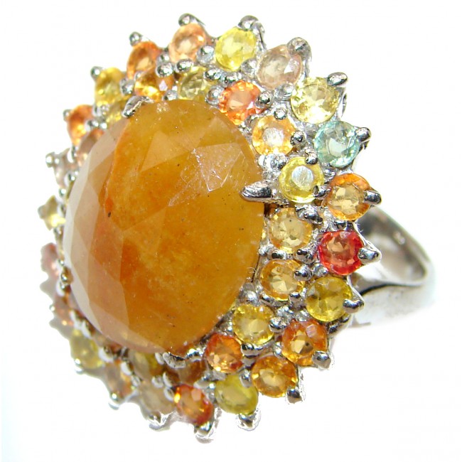 Large Genuine yellow Sapphire .925 Sterling Silver handcrafted Statement Ring size 8 3/4