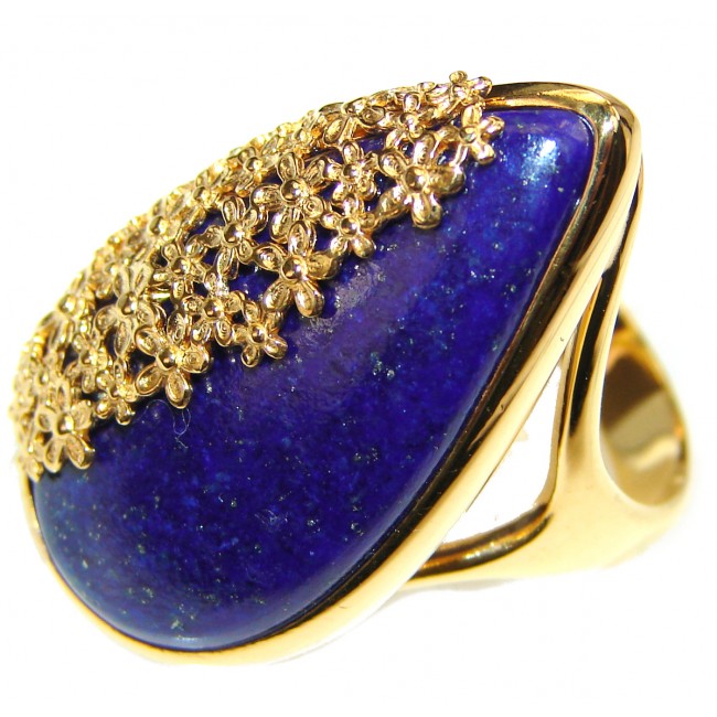 Natural Lapis Lazuli 14K Gold over .925 Sterling Silver handcrafted ring size 8 3/4