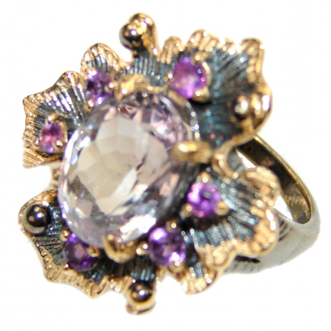 Victorian Style genuine Pink Amethyst .925 Sterling Silver handcrafted Ring size 7 1/4