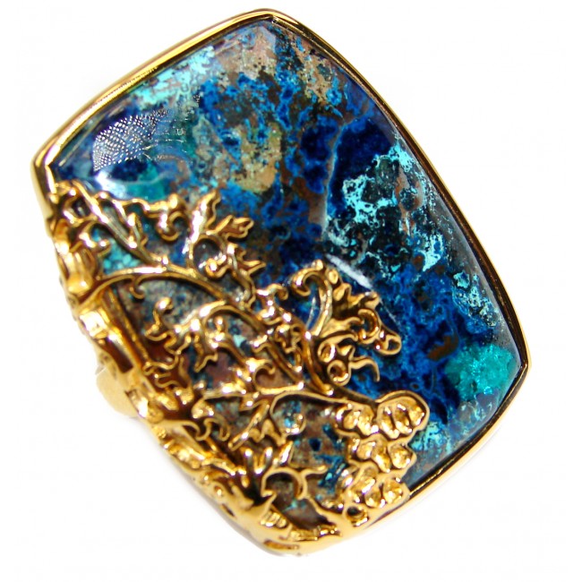 Stone Of Harmony Parrots Wing Chrysocolla 18K Gold over .925 Sterling Silver ring s. 8 3/4