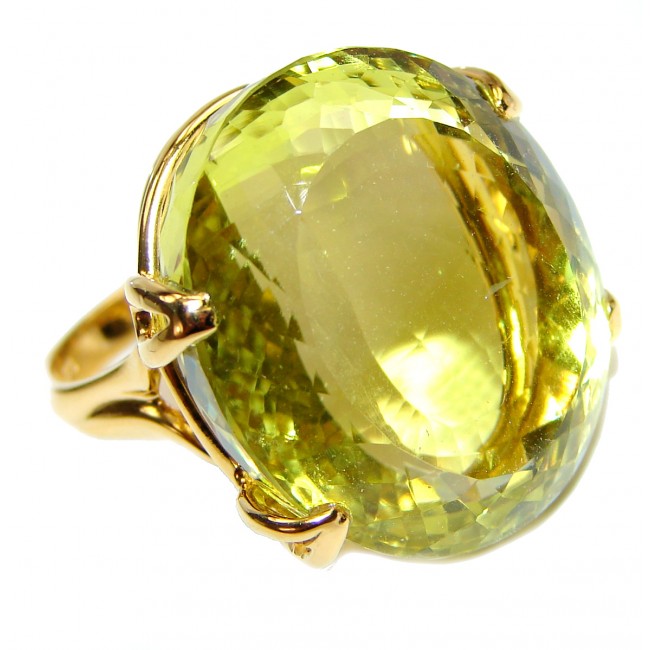 Royal Design 88ct Lemon Topaz 18K yellow Gold .925 Sterling Silver handmade ring size 8