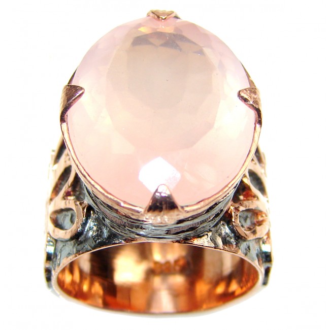 Luxurious Genuine Rose Quartz .925 Sterling Silver handcrafted Statement Ring size 7