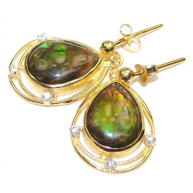 Incredible Canadian Fire Ammolite 18K Gold over .925 Sterling Silver handmade earrings