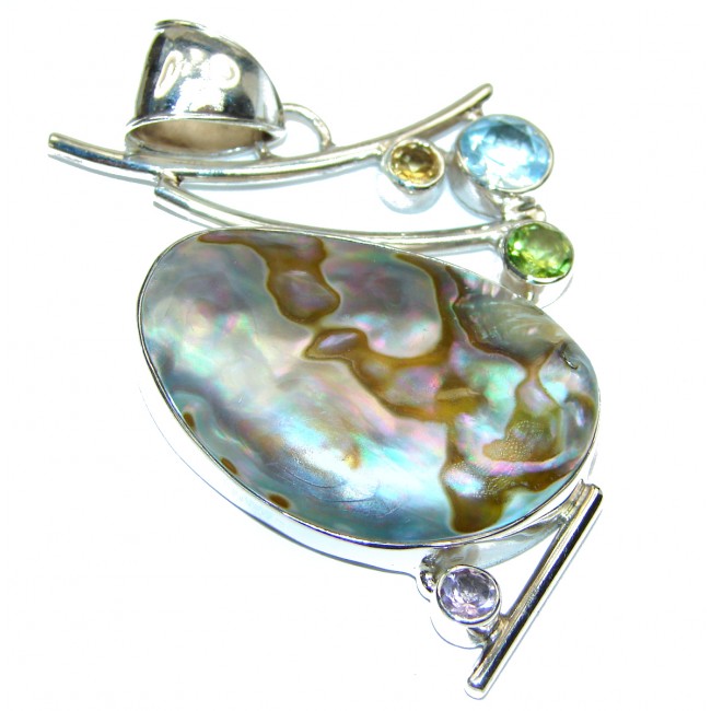 Classic Rainbow Abalone Garnet Sterling Silver Pendant