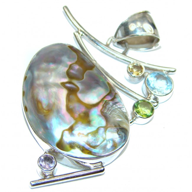 Classic Rainbow Abalone Garnet Sterling Silver Pendant