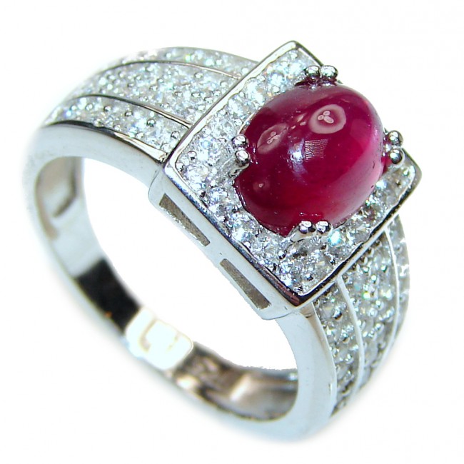 Genuine Ruby .925 Sterling Silver handcrafted Statement Large Ring size 7 1/4