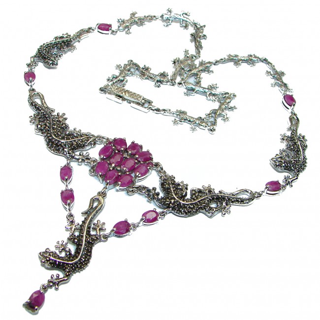 Lizards Genuine Ruby Marcasite .925 Sterling Silver handmade handcrafted Necklace