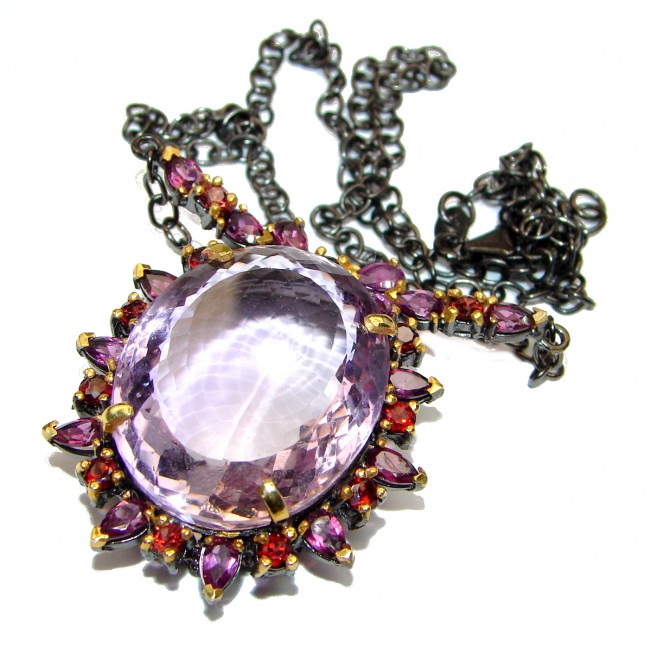 Purple Queen 62ctw authentic Amethyst 2 tones .925 Sterling Silver handcrafted necklace