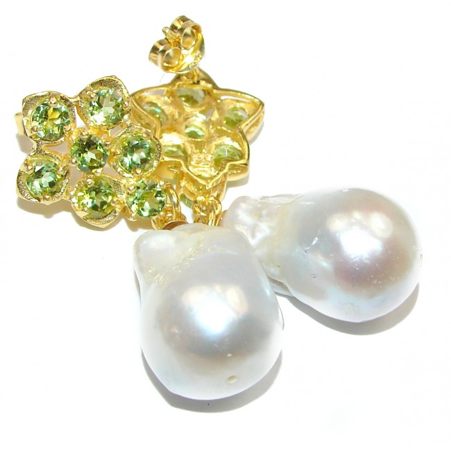 Precious Baroque Style genuine Mother of Pearl 24K Gold over .925 Sterling Silver earrings