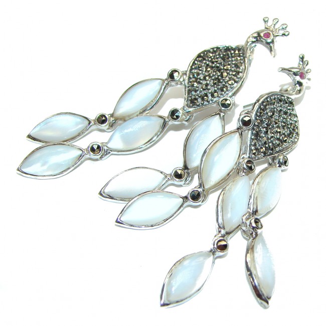 HUGE Bali Design Peacock Blister pearl .925 Sterling Silver handcrafted Earrings