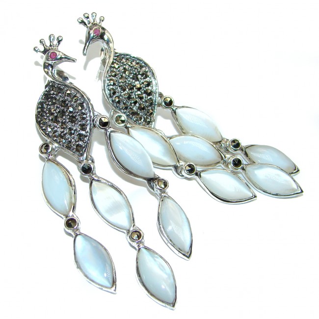 HUGE Bali Design Peacock Blister pearl .925 Sterling Silver handcrafted Earrings